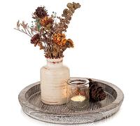 Romadedi Vassoio rustico in legno portacandela, piccolo piatto decorativo per candela, per casa colonica, tavolo da pranzo, cucina, tavolino da caffè, organizer per la casa, bianco lavato, 28 cm