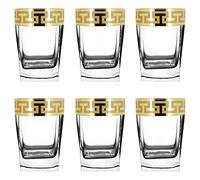 Roman Deluxe Set di 6 bicchierini da liquore con bordo dorato insolito e unico, per vodka, graziosi bicchierini da liquore per tequila, base pesante, 80 ml, set regalo per donne o uomini (Gold Greek