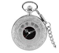 Roman Numerals Quartz Pocket Watch Men's Women's Hollow Pocket Watch Pendant Necklace Pocket Watch Men's and Women's Gifts silver30cmChain