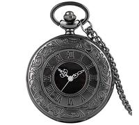 Roman Numerals Quartz Pocket Watch Men's Women's Hollow Pocket Watch Pendant Necklace Pocket Watch Men's and Women's Gifts black80cmChain