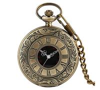 Roman Numerals Quartz Pocket Watch Men's Women's Hollow Pocket Watch Pendant Necklace Pocket Watch Men's and Women's Gifts bronze30cmChain