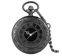 Roman Numerals Quartz Pocket Watch Men's Women's Hollow Pocket Watch Pendant Necklace Pocket Watch Men's and Women's Gifts black30cmChain