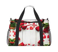 Romance - Borsone da viaggio con fiore di rosa e petali di cuore, borsa da viaggio, weekend, weekend, per la notte, per allenamento, sport, ospedale