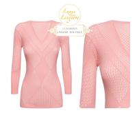Romance Net Top Maniche Lunghe Di Wolford M Apricot Rosa Trasparente Rete