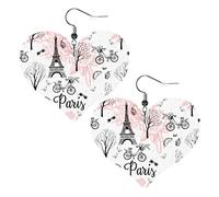 Romance Paris Eiffel Tower1 Orecchini in pelle a forma di cuore Donne Ragazze Orecchini pendenti semplici Regali per lei