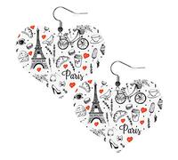 Romance Paris Eiffel Tower2 Orecchini in pelle a forma di cuore Donne Ragazze Orecchini pendenti semplici Regali per lei