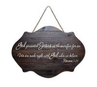 Romani 3:25 God presented Jesus As The Sacrifice for Sin, We Are Made Right with God When We Believe Cartello di benvenuto in legno rustico per portico anteriore porta aula Coffee Club Targa in legno