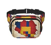 Romania bandiera mappa con linee orizzontali stampa Carino Grande nero Fanny Pack per le donne Cross Body Marsupio Nylon Fashion Fanny Pack, nero, Taglia unica