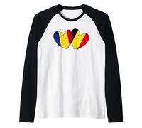 Romania Belgio Cuore Amore Romeno Belga Doppia Nazionalità Maglia con Maniche Raglan