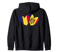 Romania Moldavia Cuore Bandiere Romania Moldavo Doppia Bandiera Felpa con Cappuccio