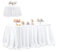ROMANKAS Gonna da tavolo in chiffon bianco per tavoli rettangolari da 2,7 m, a doppio strato, velata, increspata, tovaglia plissettata, per feste di compleanno, banchetti e decorazioni per torte