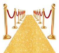 ROMANKAS Tappeto dorato per feste, paillettes, corridoi, 60 x 40 m, con glitter, per corridoio, passerella per matrimoni, con nastri per tappeti, tappeto luccicante, tappeto per feste, balli di fine