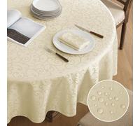 Romanstile Tovaglia Elegante Rotonda 200cm Diametro Jacquard Tovaglie Beige idrorepellente da Esterno 6-10 posti Perfetta per la Grande Tavola Festiva per Primaverile,Pasqua,Campagna,Ricevimento,Caffè