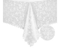 Romanstile Tovaglia plastificata rettangolare antimacchia 140x180 cm con motivo floreale Tovaglia PVC Tovaglie cerata impermeabile copri tavolo per esterno natalizia feste capodanno,Bianca,6-8 posti