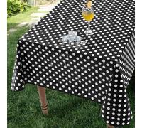Romanstile Tovaglia Rettangolare 140x180 cm Pois nero e bianco Ferma Tovaglie da esterno Plastificata Antimacchia PVC 350GSM Cerata Elegante per Compleanno,feste,Ristorante,giardino,bistrot,estate