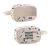 Romantasy Book Merch Dragon Rider Fantasy Bookish Cosmetic Bag per lettori Violent Little Thing Regalo per gli amanti del caffè, Prima di Coffee Bag, Borse cosmetiche