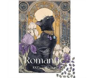 Romantic Black Cat Art Print Jigsaw Puzzle Impossibili 1000Pcs Decorazione Per La Casa. Giochi Rilassamento E Intelligence Per Adulti E Bambini Da 12 Anni 70x50cm/1000pcs