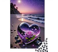 Romantic Heart Beach 1000 Pezzi Cartolina Premium Pacchetto Puzzle Senior Jigsaw Entusiasti Difficile Sfidante Decorazione Murale Pacchetto Valore 52x38cm/1000pcs