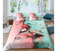 Romantic kiss artcopripiumino morbida microfibra 3 Pezzi stampa 3D con cerniera Stylized pop illust Set Di Copripiumino con federe per cuscini aiosa for bambini e adolescenti Super king（260x220cm）
