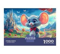 Romantic Mouse Couple Jigsaw Puzzles for Adults The Impossible Challenge 1000 Pieces Mouse Magical Castle Backdrop Difficult Hard Jigsaw Puzzles for Man And Woman with Letters on Back 52x38cm/1000pcs