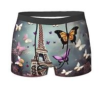 Romantic Paris Butterfly Eiffel Print Boxer Elasticizzato retrò Uomo Pantaloncini Boxer Morbido Mutande per L'Uso Quotidiano Sportivi Uomini XXL