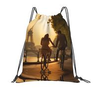 Romantic Paris Eiffel Tower Bycicle Print Unisex Borsa Con Coulisse Impermeabile Zainetto Regolabile Sacca Sportiva Per Vacanze Nuoto Tempo Libero
