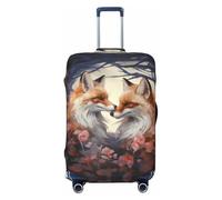 Romantic Pink Flower Fox Travel Luggage Covers - Elasticità Valigie Coperture Protector per bagagli 45-81 cm, Nero , L