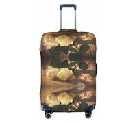 Romantic Roses - Copertura per valigia, trolley, elastica, lavabile, antigraffio, adatta a 45-81 cm, bianco, L