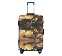 Romantic Roses - Copertura per valigia, trolley, elastica, lavabile, antigraffio, adatta a 45-81 cm, bianco, L