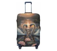Romantic Swans Lotus Lake Travel Luggage Covers - Elasticità Valigie Coperture per bagagli 45-81 cm, Nero , L