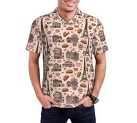 Romantic Travel in Paris 3 Print Polo Uomo Casual Collar Polo Button Front Manica Corta per Golf Estate Sport S