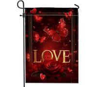 Romantica bandiera rossa da giardino, motivo decorativo con farfalle e rose, decorazione per esterni, bandiera da prato su entrambi i lati per San Valentino, decorazione per la casa, 30,5 x 45,7 cm