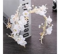 Romantica corona di fiori bianchi Fasce per capelli floreali rustiche Ghirlanda con testa di perle per matrimonio Sposa Ghirlanda Accessori per capelli da viaggio in spiaggia-Bianco