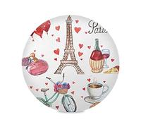 Romantica Parigi Torre Eiffel Tovagliette Rotonde Lavabili Set di 1/4/6 Tovaglietta Antiscivolo Resistenti al Calore Decorazioni per Cena Party Tavolo 39cm