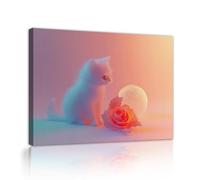 Romantica tela di canapa Wall Art Rose Painting Stravagante Stampa di animali Carino Gatto Immagini Opere d'arte Poster moderni per sala da pranzo Arredamento interno 50x70cm telaio interno