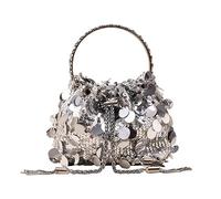 RomanticDesign Borsa da sera da donna, alla moda, scintillante, in metallo, con nappe, pochette a tracolla per feste, Argento