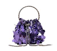 RomanticDesign Borsa da sera da donna, alla moda, scintillante, in metallo, con nappe, pochette a tracolla per feste, Viola