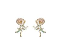 Romantici orecchini a forma di rosa da donna con fiori rosa pallido con perle d'acqua dolce, stile elegante, lunghezza totale circa 2,2 cm, larghezza circa 1,7 cm