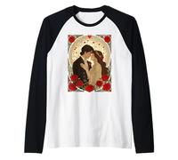 Romanticismo e Rose Rosse Art Nouveau Illustrazione Maglia con Maniche Raglan