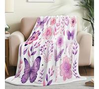 Romanticismo Fiori Farfalle Coperta spessa Bianco - Coperta calda e soffice, soffice, 220 x 240 cm Coperte invernali morbide e morbide come coperta da divano da divano plaid