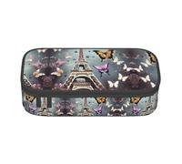 Romantico astuccio con stampa di farfalle e Eiffel, grande capacità, astuccio multiuso per trucchi con cerniera, Nero , Taglia unica, Beauty case