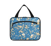 Romantico astuccio da bagno da uomo con gancio floreale romantico blu e oro con scomparti per accessori da viaggio bolsos para hombre L