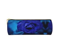 Romantico astuccio in pelle blu con stampa rosa astuccio portapenne astuccio per cosmetici borsa per trucco ufficio borsa per uomo donna, Rosa Blu Romantica, Taglia unica