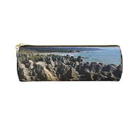 Romantico astuccio in pelle stampata con spiaggia astuccio portapenne astuccio per matite cosmetico borsa per trucco borsa da ufficio per uomo donna, Rocce Scenic, Taglia unica