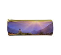 Romantico astuccio in pelle stampata con spiaggia astuccio portapenne astuccio per matite cosmetico borsa per trucco borsa da ufficio per uomo donna, Montagne Rocciose Tramonto Sunshine, Taglia unica