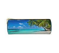 Romantico astuccio in pelle stampata con spiaggia astuccio portapenne astuccio per matite cosmetico borsa per trucco borsa da ufficio per uomo donna, Spiaggia Romantica2, Taglia unica
