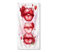 Romantico bacio porta copertura banner decorativo, vivace labbra rosse disegno floreale decorazione porta d'ingresso, interni ed esterni, San Valentino, appeso sfondo forniture 91,8 x 182,9 cm