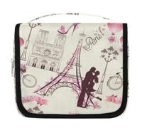 Romantico beauty case da viaggio con Torre Eiffel di Parigi per donne, uomini, bambini, ragazzi e ragazze, borsa da bagno da appendere per cosmetici e trucchi, Colore, L, Organizer per borse