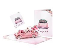 Romantico biglietto pop up per anniversario di fidanzamento, 3D, stile auto vintage rosa, per coppie, celebrazioni prima del matrimonio, souvenir personalizzato, benedizione calorosa, 15 x 20 cm