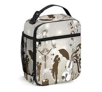 Romantico, Borsa per il pranzo Borsa per il pranzo isolata Borse riutilizzabili per donne Uomini Lavoro Picnic Campeggio, Note musicali a tema d'amore, Lunchbox portatile per adulti Multicolor